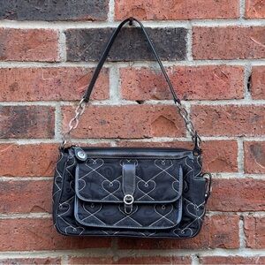 Brighton Aileen Quilted Fabric Purse Black with Leather Trim